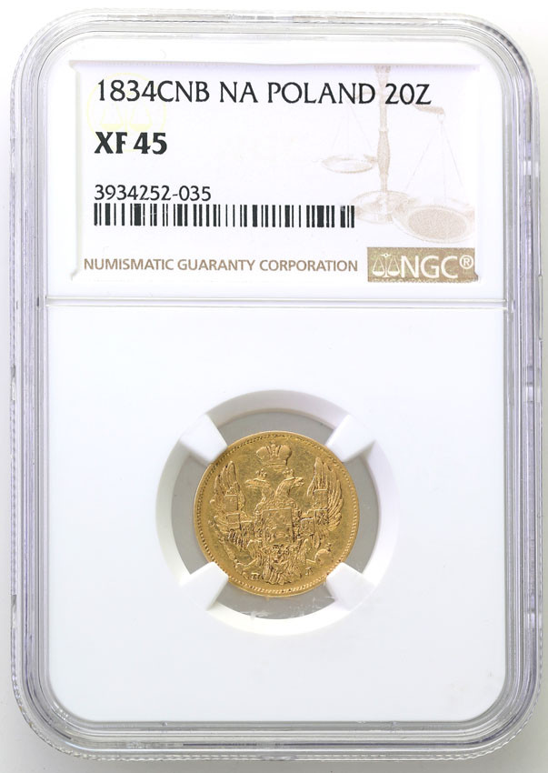 Polska XlX w./Rosja. Mikołaj I. 3 ruble = 20 złotych 1834 ПД, Petersburg NGC XF45